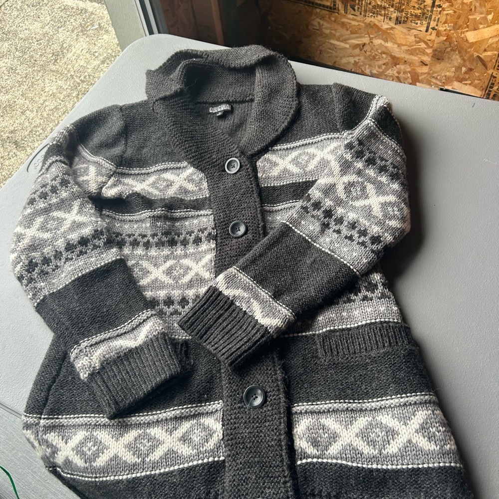 Chic Dark Gray and Light Gray Patterned Cardigan - image 3